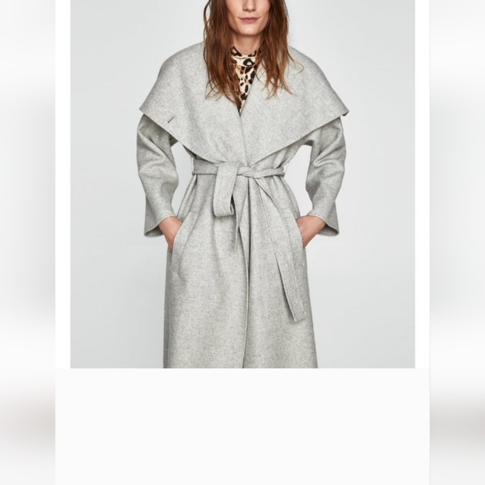 ZARA HAND MADE WRAPAROUND HOODED  COAT WITH BELT